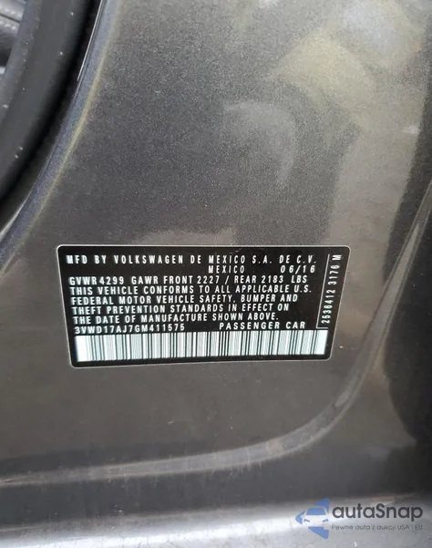 2016 Volkswagen Jetta Sport from USA, damaged, VIN 3VWD17AJ7GM411575